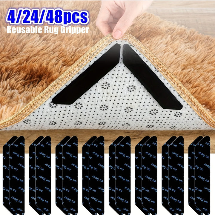 4/24/48PCS Antideslizantes de Alfombra Reutilizables Cinta de Alfombra Autoadhesiva Esquinas y Bordes Pads de Alfombra Fijos Adhesivos para Cocina y Baño Alfombra de Suelo Mat de Casa Suministros