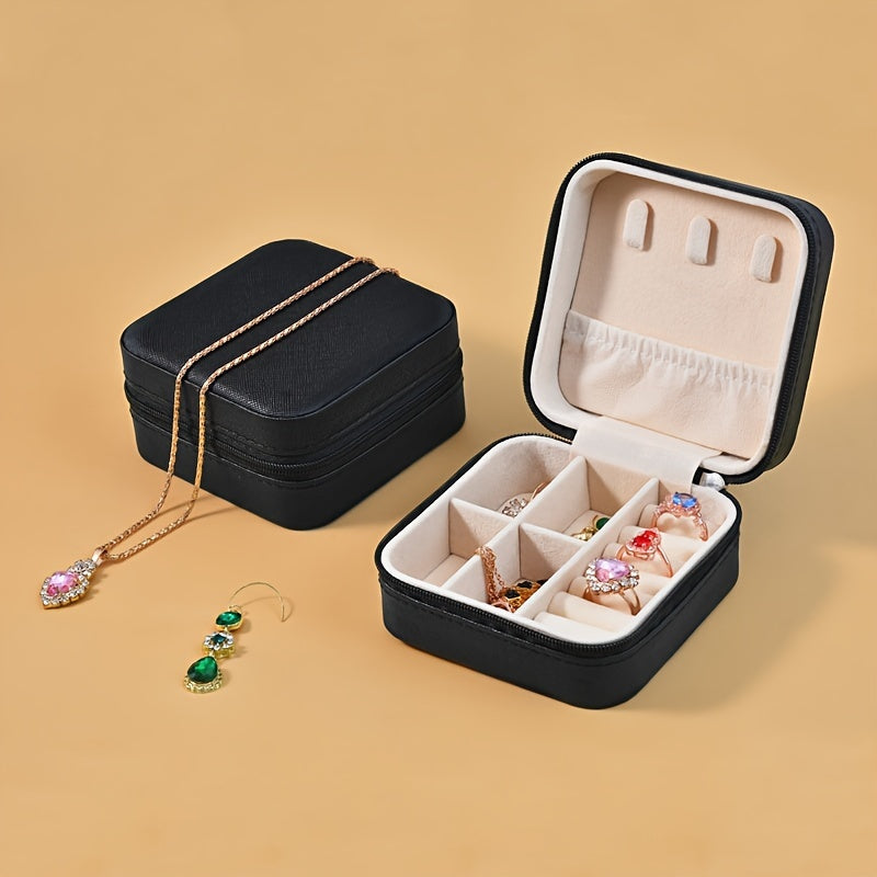 1pc Caja de almacenamiento de joyas portátil, estuche de viaje para pendientes, collar, anillo, caja organizadora de joyas simple, valentine, cajas de joyas
