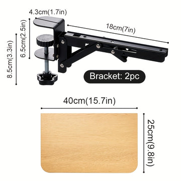 Tablero Plegable de Madera para Escritorio con Soporte Extensible + Base, 1.8 cm de Grosor sin Taladrar para Teclado (2 Bases + 1 Tablero), Estable y Seguro Sin Dañar la Mesa, Organizador de Escritorio y Cajones para Hogar, 40 cm / 50 cm