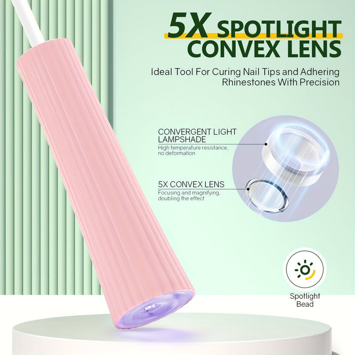 Secadora de uñas LED portátil, lámpara mini con USB para esmalte en gel de secado rápido, diseño acanalado en rosa, calidad profesional de salón, no requiere baterías