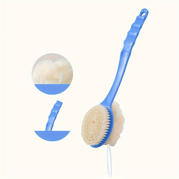 Cepillo corporal de cerdas y esponja suave de lujo - Cepillo de ducha curvo de mango largo exfoliante suave para mujeres y hombres - Accesorios de spa para el baño para el cuerpo, la cara y el cuidado de la piel