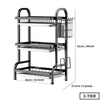 Escurridor de Platos de 2/3 Niveles Ahorrador de Espacio, Organizador de Cocina con Tabla de Cortar y Portacubiertos