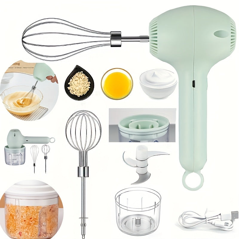 1 Juego, Trituradora de Carne Eléctrica Multifuncional y Batidor de Huevos 2 en 1, Mezclador Portátil Recargable con Accesorios Múltiples para Repostería - Regalo Recomendado