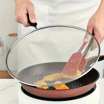 1pc Pantalla Premium para Salpicaduras de Grasa para Sartenes - Protector Metálico de Malla Fina con Mango, Filtro y Colador de Aceite para Cocinar Seguro - Herramienta Esencial de Cocina para Cocinar Saludable