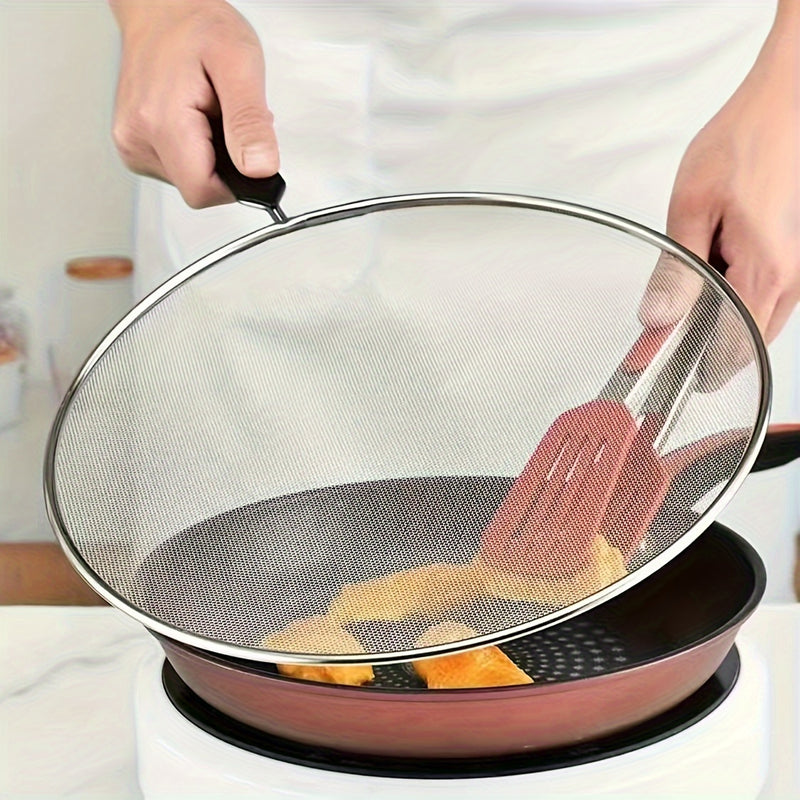 1pc Pantalla Premium para Salpicaduras de Grasa para Sartenes - Protector Metálico de Malla Fina con Mango, Filtro y Colador de Aceite para Cocinar Seguro - Herramienta Esencial de Cocina para Cocinar Saludable