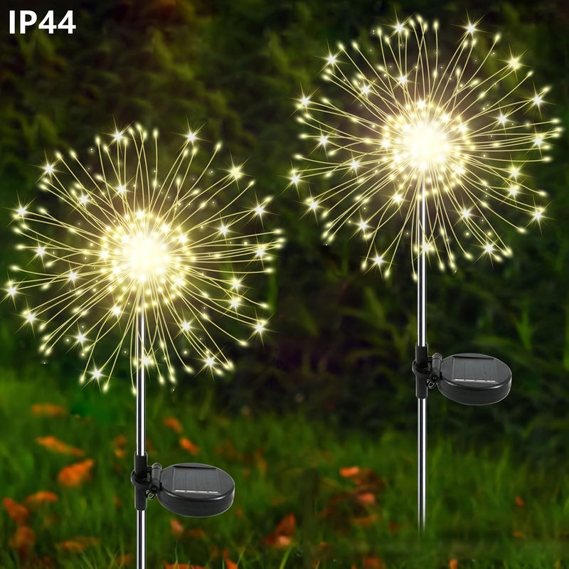 2 piezas Luces de Fuegos Artificiales Solares - Duraderas IP44, 8 Modos de Iluminación, Ideales para Patio, Jardín, Camino, Fiestas, Camping, Picnics, Navidad, Ramadán, Pascua, Día del Padre y Decoración de Halloween, Iluminación Festiva al Aire Libre |
