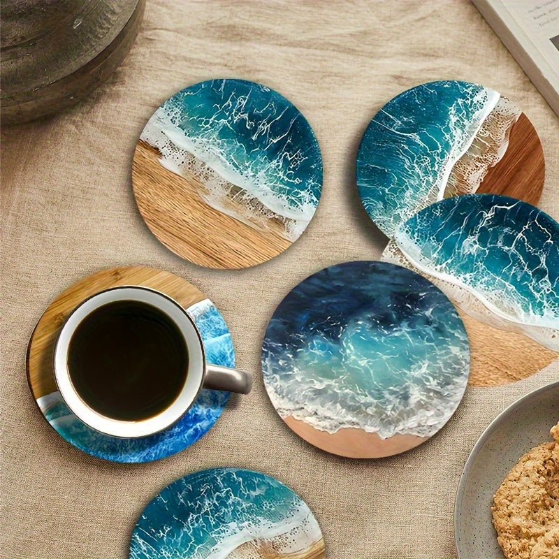 6 Posavasos de Playa Oceánica, Resistentes al Calor y Aislantes, Ideales para Cafés, Oficinas, Cocinas, Restaurantes, Regalo Perfecto para Cumpleaños o Navidad, Ideal para Acción de Gracias