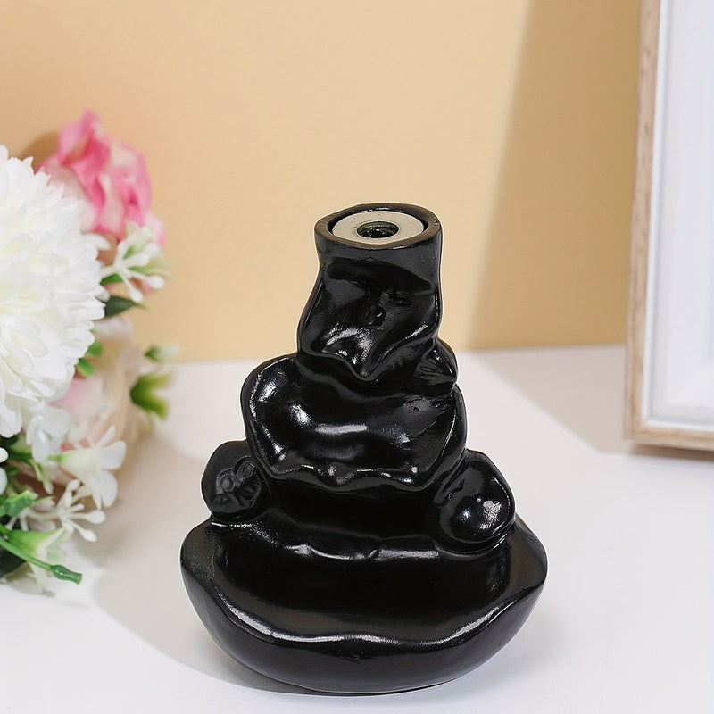 Quemador de Incienso de Resina Negra Elegante con Cascada de Agua y Palitos de Madera - Estilo Clásico, Ideal para Decoración de Halloween en el Hogar e Instalación en el Suelo, Porta Incienso