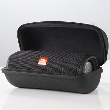 Estuche para altavoz Flip 3/4/5/6, resistente al agua, de EVA, portátil, con cierre de cremallera seguro y asa, imitación cuero, fácil de limpiar, negro (solo estuche)