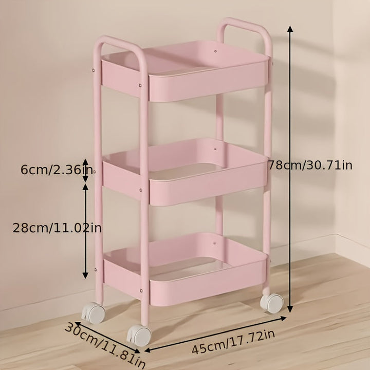 Carro de Almacenamiento Metálico con Ruedas - Organizador Duradero, Apto para 8 Personas | Ideal para Cocina, Baño y Dormitorio - Rosa, Blanco, Morado | Perfecto para Guardar Comestibles, Snacks y Artículos del Hogar | Carrito de Piso a Techo con Estante