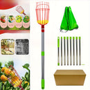 Pulidor de frutas de acero inoxidable con cesta acolchada - Herramienta de jardín moderna para recoger frutas de manera eficiente, no necesita electricidad, equipo de huerta | Mango ergonómico | Cosechador de frutas duradero