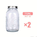 250/500/730ml/1000ml 2 Piezas Tarros de Vidrio con Tapas Redondas Reutilizables, Recipientes Portátiles Transparentes para Enlatar, Fermentar, Conservar Frutas, Avena Nocturna, Mermelada y Snacks, Accesorios y Contenedores de Cocina