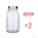 250/500/730ml/1000ml 2 Piezas Tarros de Vidrio con Tapas Redondas Reutilizables, Recipientes Portátiles Transparentes para Enlatar, Fermentar, Conservar Frutas, Avena Nocturna, Mermelada y Snacks, Accesorios y Contenedores de Cocina