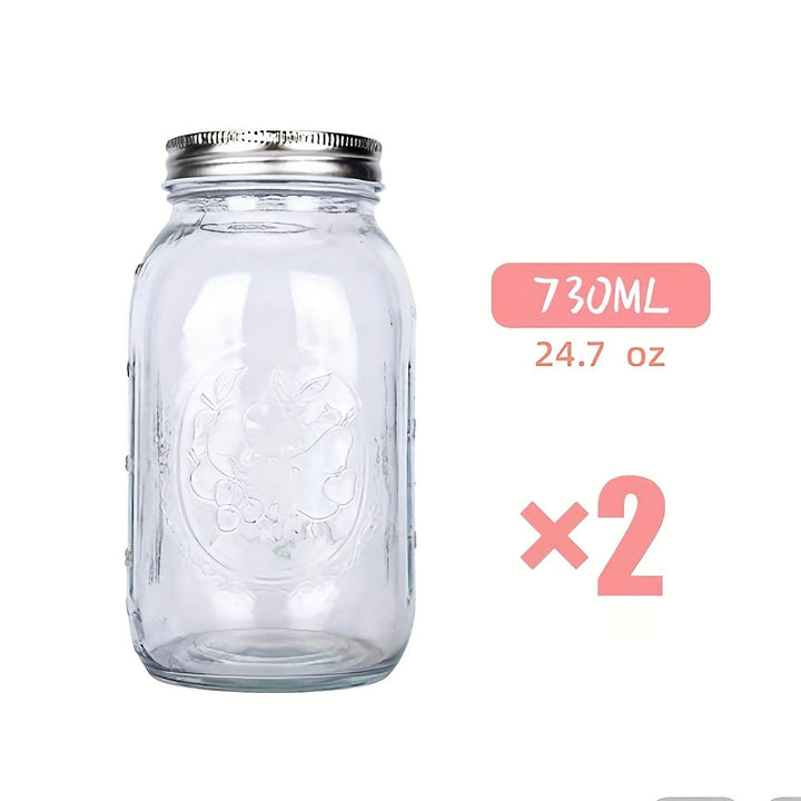 250/500/730ml/1000ml 2 Piezas Tarros de Vidrio con Tapas Redondas Reutilizables, Recipientes Portátiles Transparentes para Enlatar, Fermentar, Conservar Frutas, Avena Nocturna, Mermelada y Snacks, Accesorios y Contenedores de Cocina
