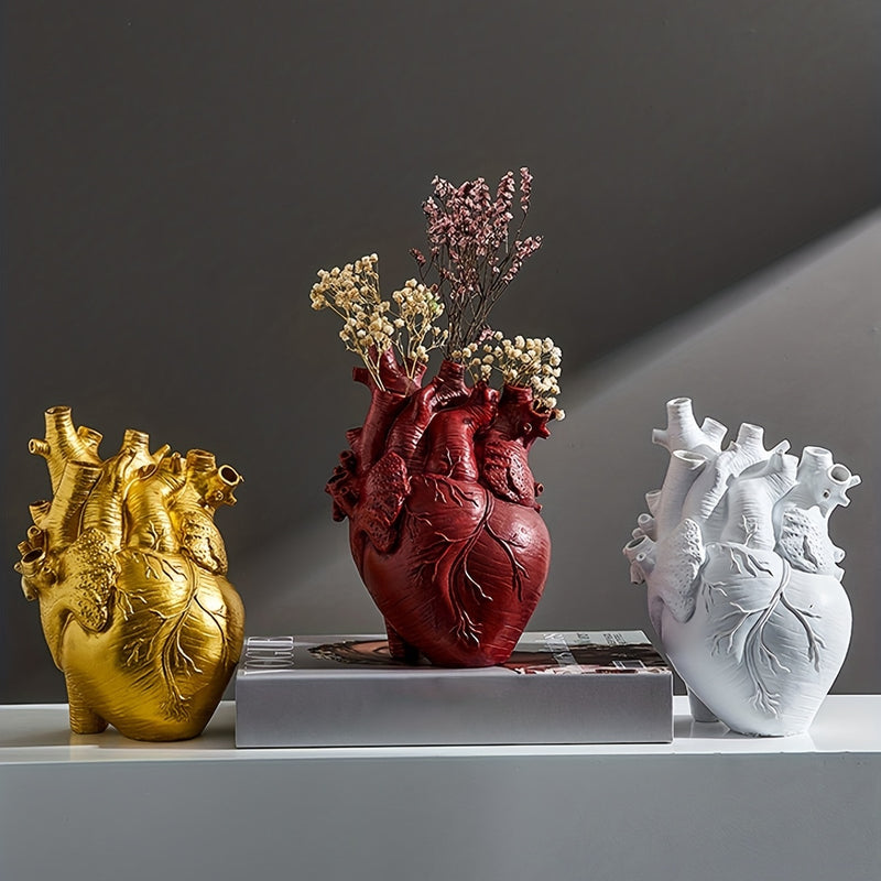 1pc Adornos de resina en forma de corazón, para escritorios y salas de estar, incluyendo jarrones de flores y arreglos de flores secas para mesas de comedor, jarrones de flores de resina para escritorios