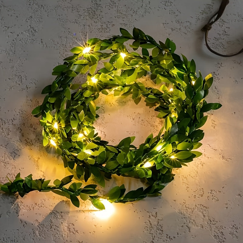 Luces de Cadena LED de Hojas Verdes de 2 Metros con 20 Luces, Decoración para el Año Nuevo en Patio, Sala de Bodas de San Valentín, Jardín y Habitaciones, Cuentos de Hadas al Aire Libre, Calle de Flores para Boda, Luces Florales LED Artísticas, Decoració