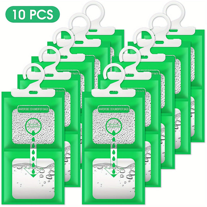 10 piezas de bolsas de desecante de gel de sílice verde - Absorbedor de humedad para armario interior de secado colgante, plástico, no necesita electricidad, operación estándar, ideal para almacenamiento y conservación, control de humedad | Almacenamient