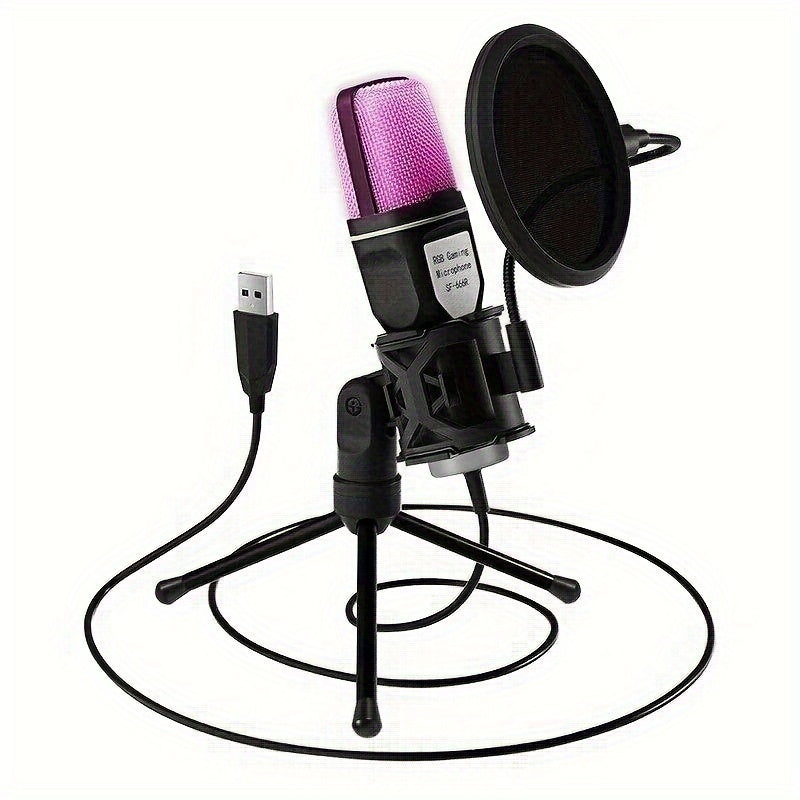 Microfono RGB de Estudio, Microphone Tipo RGB con Trípode, Estudio de Grabación de Música, Equipo de Transmisión en Vivo, Podcast, Grabación, Eid Al-Adha Mubarak