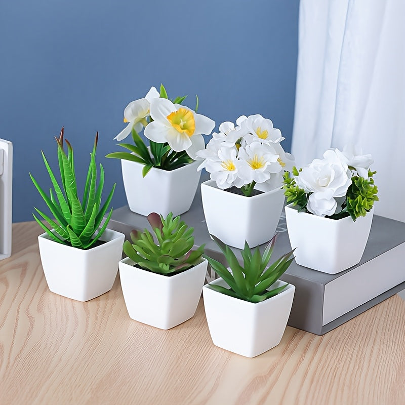1SET-6pcs Juego de macetas de plantas de simulación, adecuado para el hogar, decoración del centro de mesa, decoración de escritorio de oficina, toque real, maceta suculenta artificial mini