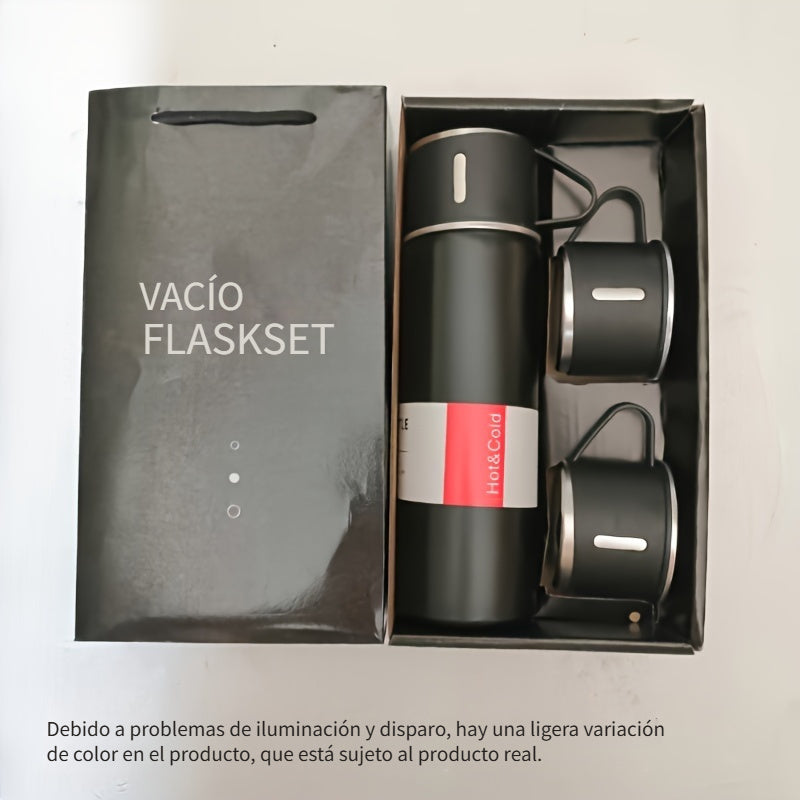 Juego de 4 termos de acero inoxidable con 3 tapas, multiusos, sin necesidad de electricidad, ideal para bebidas frías y calientes, incluye caja de regalo