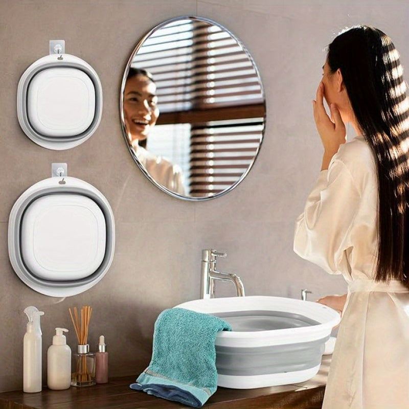 Fregadero plegable multifuncional - Ideal para lavar el cabello y la cara, limpiar ropa interior y remojar los pies - Diseño ahorrador de espacio con función de colgar fácil, adecuado para el baño, sala de estar y uso de baño, equipo de acampada al aire