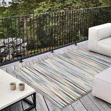 Siete Ciervos Alfombra de Exterior de Veludo Ultra-Suave - Antideslizante, Lavable en Máquina, Patrón Geométrico en Azul, Beige y Rayas Marrones - Ideal para Acampar, Patio o Uso Interior/Exterior, Alfombra Interior/Exterior | Alfombra con Patrón Geométr