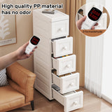 Armario de Almacenamiento Plástico de 5 Niveles y 5 Cajones con Ruedas, Ancho 15/25 cm, Diseño Ahorra Espacio para Oficina o Sala de Estar, Caja Impermeable sobre Rodillos, Fácil Uso, Armarios Portátiles