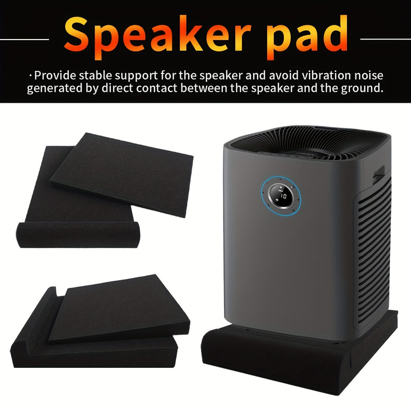 Un par de almohadillas insonorizantes de 27,99 cm × 19,0 cm × 3,99 cm para altavoces, diseñadas para reducir las vibraciones y ecos de los altavoces, lo que ayuda a mejorar la calidad del sonido.