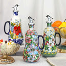 1pc Olla de cerámica para aceite, bomba de aceite de oliva de cerámica pintada a mano y asa, botella de aceite de cocina, elegante diseño floral, gran capacidad, accesorios de cocina, decoración de cocina para el hogar.