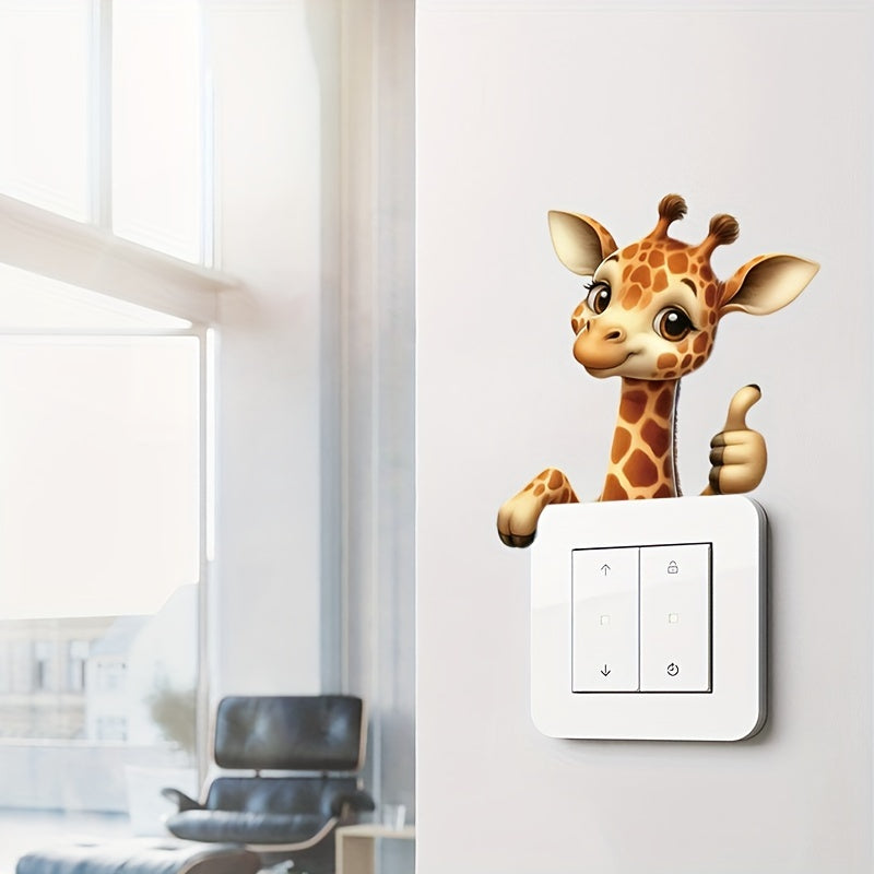 1 pieza de Pegatina para Interruptor de Pared con Dibujo de Jirafa Lindo - Adhesivo Autoadhesivo con Estampado Animal para Decoración del Hogar en Paredes, Acabado Semibrillante Cuadrado, Diseño Fácil de Pelar y Pegar para Baño y Sala de Estar