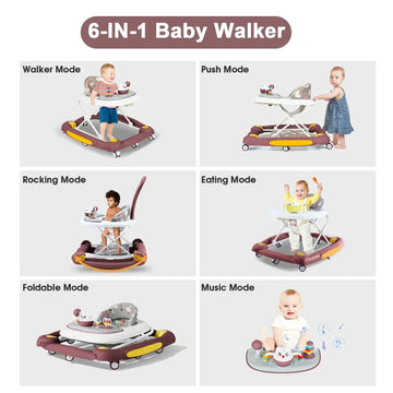 CAMINADOR PARA BEBÉ MULTIFUNCIONAL CON TECHO Y JUEGOS MUSICALES Y-W405C MUNBE VINO TINTO