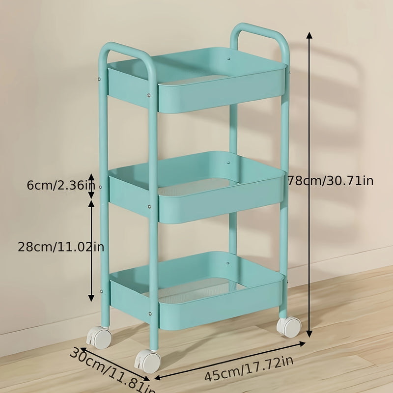 Carrito de Almacenamiento Metálico de 2 Niveles con Ruedas – Organizador Duradero para Cocina, Baño y Dormitorio – Rosa, Blanco, Azul, Amarillo – Perfecto para Comestibles, Snacks y Artículos Esenciales del Hogar, Organizador de Casa|Carrito de Pie|Rueda