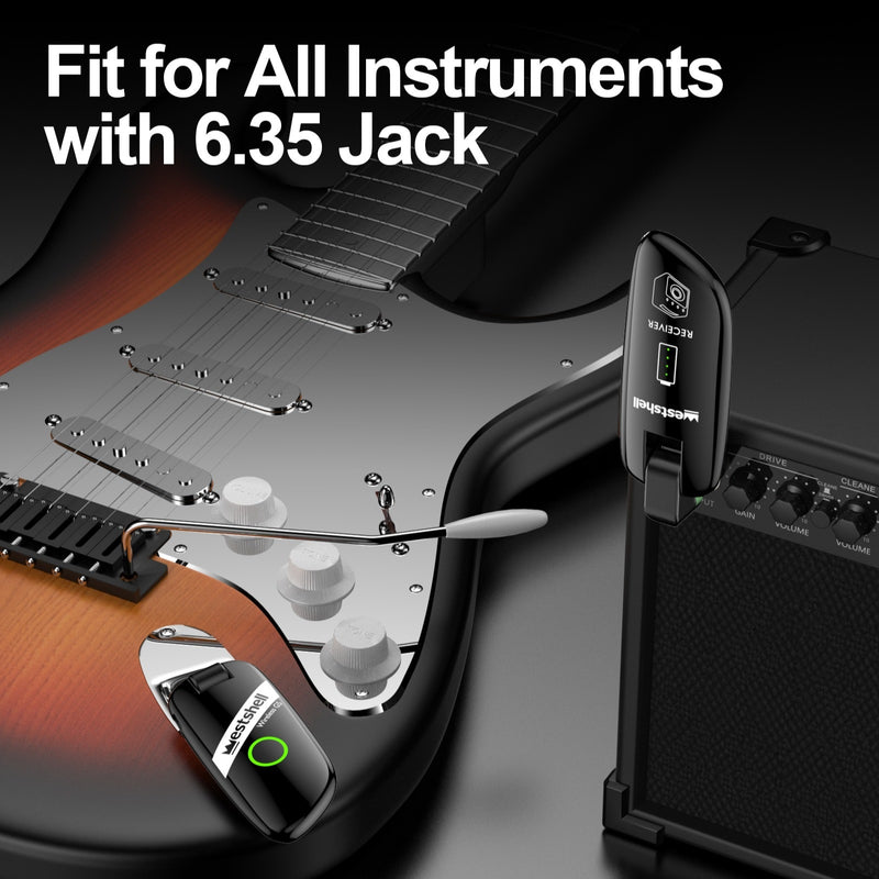 Sistema de guitarra inalámbrico WESTSHELL G5 - Digital, recargable, receptor/transmisor inalámbrico para guitarra y bajo sin interferencias, construcción metálica, negro, pedal de efectos de guitarra