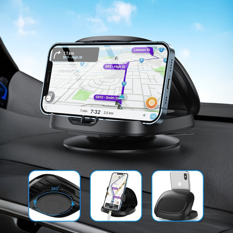 Soporte de coche con ventosa giratoria de 360° para teléfonos, Soporte de navegación para tablero con mecanismo de bloqueo