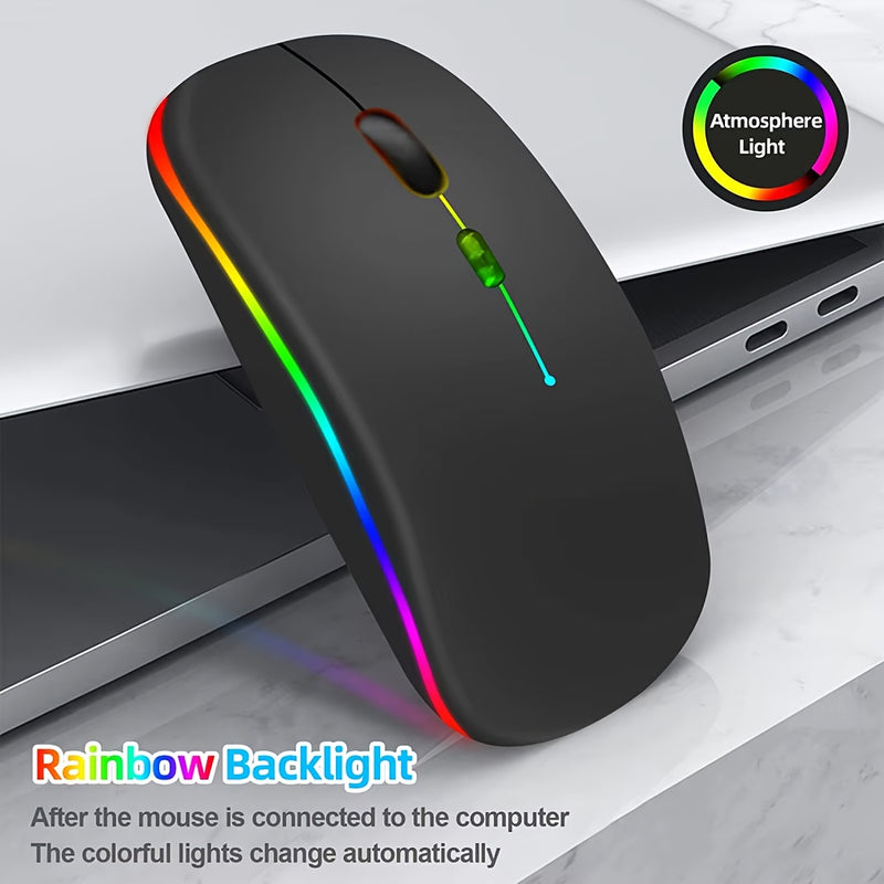 Ratón inalámbrico recargable, con luz LED, ergonómico y portátil, con función de doble modo 2.4G/5.0, botón silencioso, batería recargable incorporada, adecuado para ambas manos, estable y suave, baja latencia, apto para juegos, oficina y entretenimiento