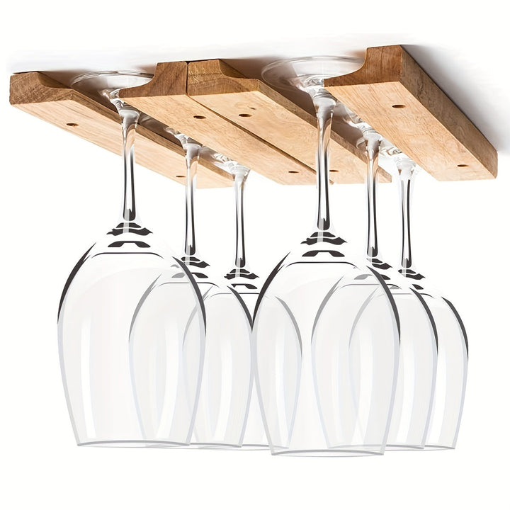 4 piezas Soporte de vino de madera elegante - Diseño de alta gama y elegante para colgar copas de vino, ideal para el hogar o el bar, Accesorios de bar | Soporte de vino moderno | Construcción de madera, Estantería para vino