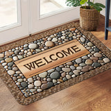 1 Alfombra de Bienvenida Antideslizante para Puerta - Diseño Duradero y Lavable en Máquina con Estampado de Piedra y Textura de Madera - Ideal para Decoración Rústica, Uso Todo el Año, Material de Poliéster, Entrada Acogedora | Aspecto Natural con Diseño
