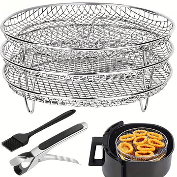 1 Conjunto De Accesorios Para Freidora De Aire, Rejilla Circular De Tres Capas, Rejilla De Vapor, Rejilla Apilable De Acero Inoxidable, Rejilla De Deshidratación, Cesta De Barbacoa, Rejilla De Barbacoa, Cesta De Drenaje, Rejilla De Filtro, Cesta De Freír