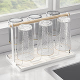 Estante de secado de tazas con mango de madera, soporte de tazas de metal con 6 bandejas de drenaje desmontables, diseño de hierro duradero, recubrimiento anticorrosivo, estante de secado de platos para encimera de cocina.