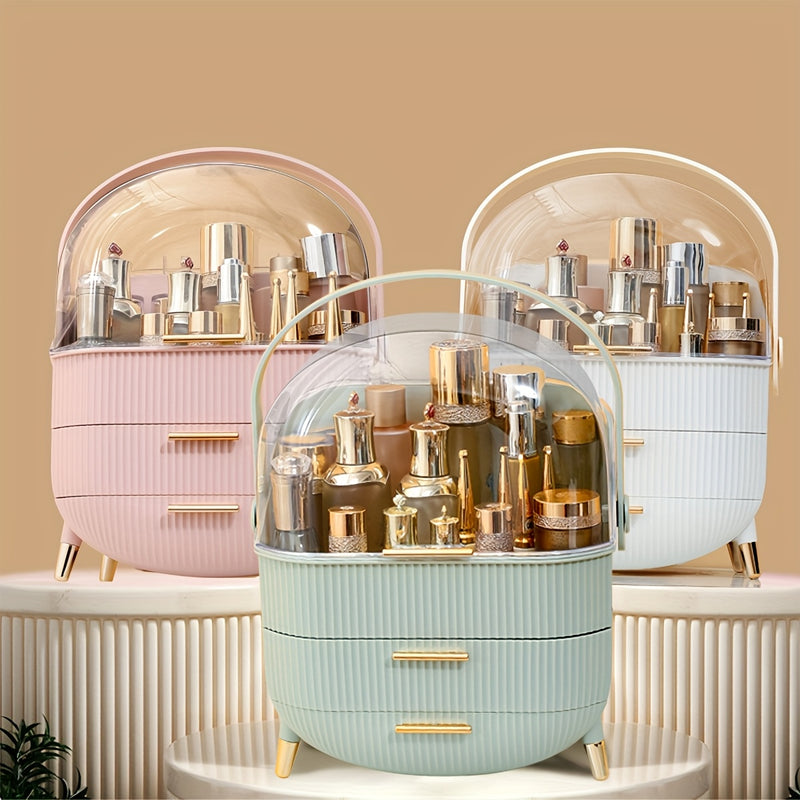 Organizador de Maquillaje Transparente Portátil con Cajón - Caja de Almacenamiento de Cosméticos a Prueba de Polvo para Cuidado de la Piel, Lápiz Labial y Mascarillas - Ideal para el Mostrador del Baño