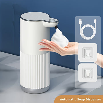Dispensador automático de jabón sin contacto de 360ml, recargable por USB con sensor infrarrojo, diseño para pared o mostrador, ideal para cocina, baño y baños públicos, disponible en varios colores, incluye 2 almohadillas adhesivas