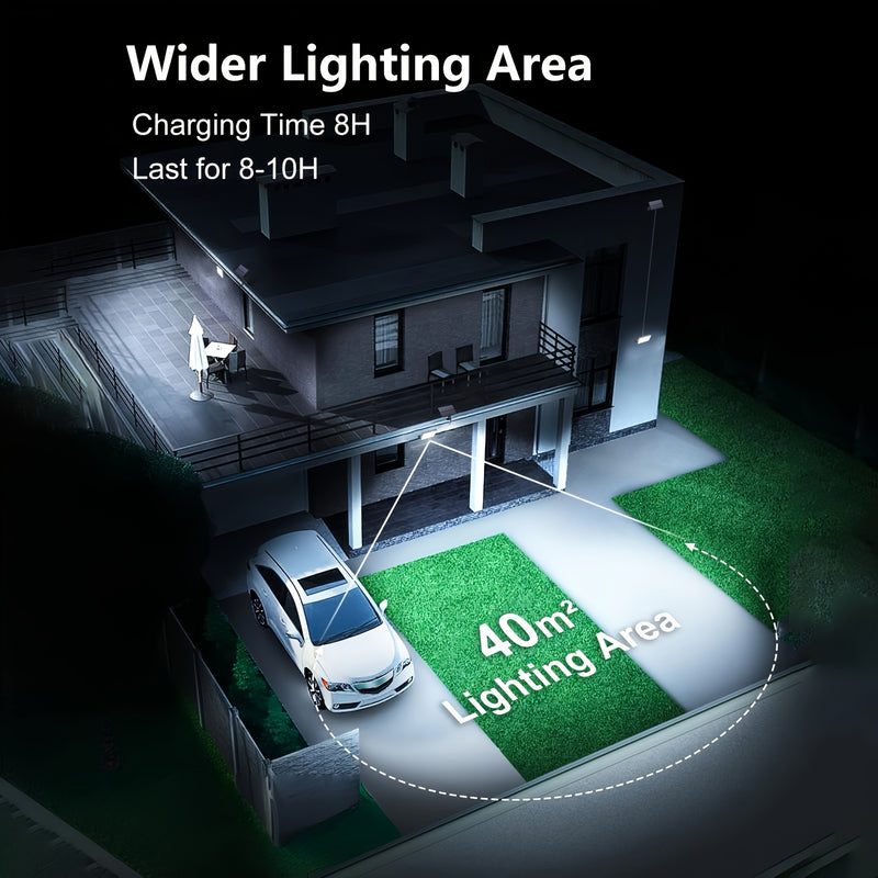Luces solares con sensor de movimiento, 400 LED, control remoto, paneles individuales, cable de 5.0 metros, iluminación desde el atardecer hasta el amanecer, luces solares seguras para exteriores, porche, jardín, cobertizo, pared, regalos de Navidad, reg