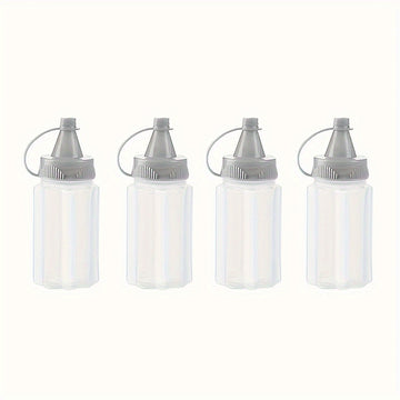 Juego de 4 Botellas Mini para Condimentos con Tapas - Tarros de Especias Portátiles para Cocina, Camping, Picnics, Escuela y Oficina - Plástico Libre de PVC, Forma Ovalada, Almacenamiento de Condimentos