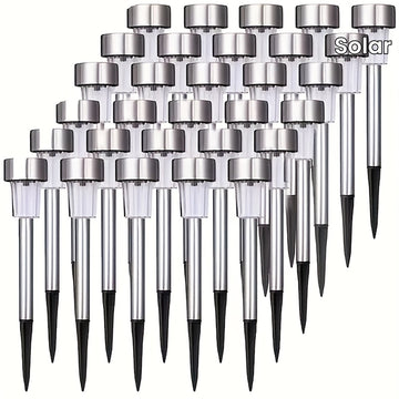Juego de 10 luces solares LED para exteriores, luces decorativas de acero inoxidable para jardín, césped, camino, terraza, entrada, fiestas, con batería de níquel de 40 mAh, sin control remoto