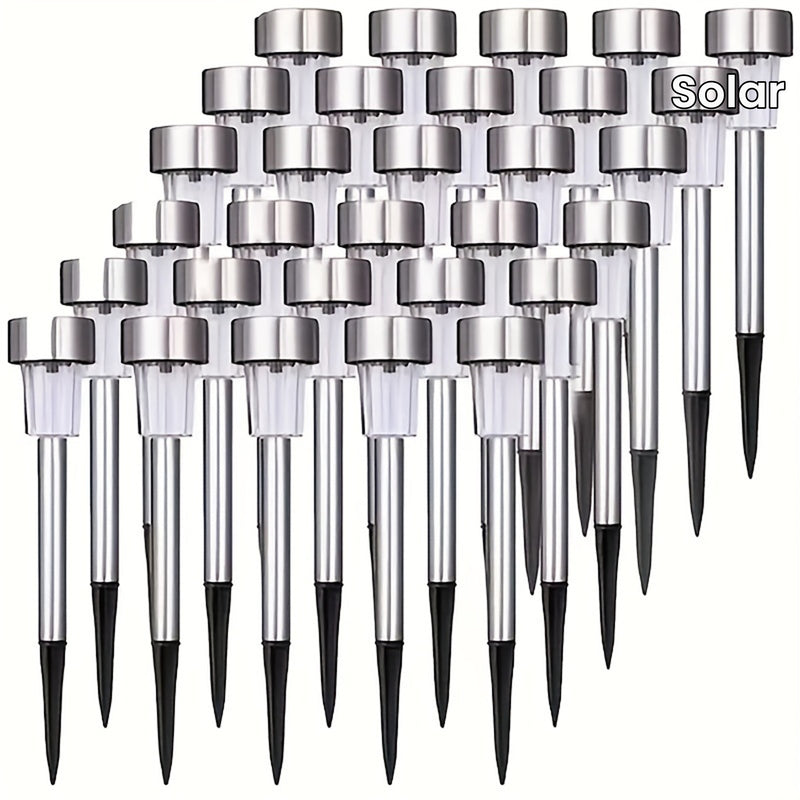 Juego de 10 luces solares LED para exteriores, luces decorativas de acero inoxidable para jardín, césped, camino, terraza, entrada, fiestas, con batería de níquel de 40 mAh, sin control remoto