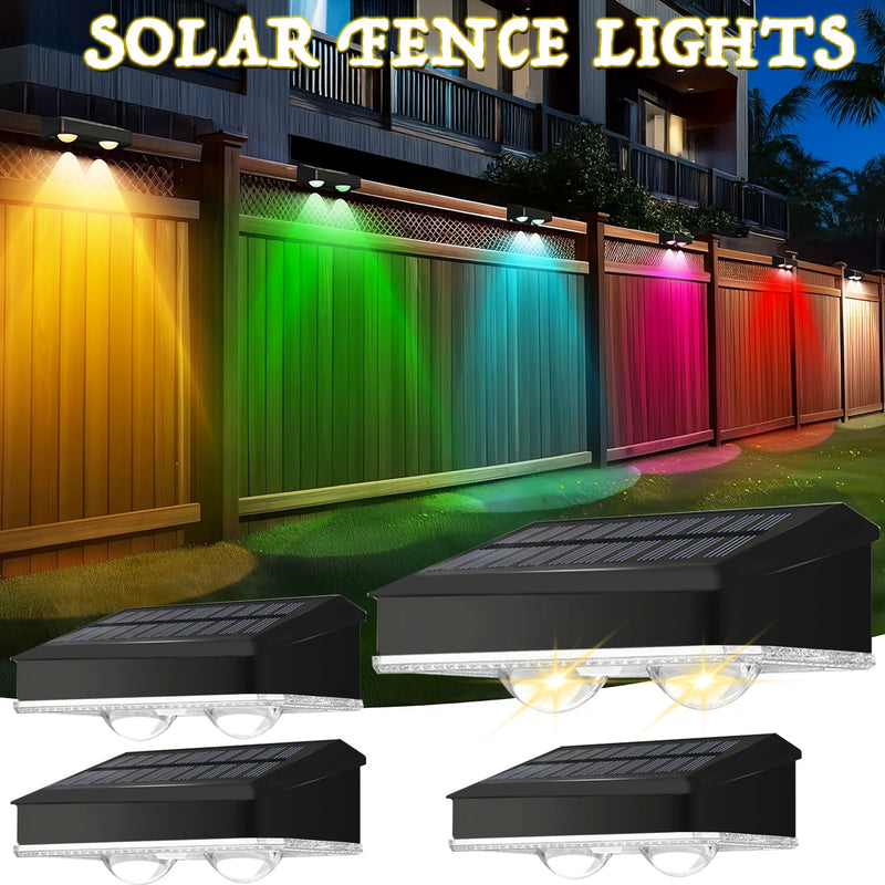 4/2 Paquetes de Luces Solares para Vallas, Luces Solares para Vallas de 8 Colores con 9 Modos de Iluminación, Luces Solares para Paredes Exteriores, Luces para Barcos con IP44, Luces Solares para Jardín con Encendido/Apagado Automático para Patio, Barand