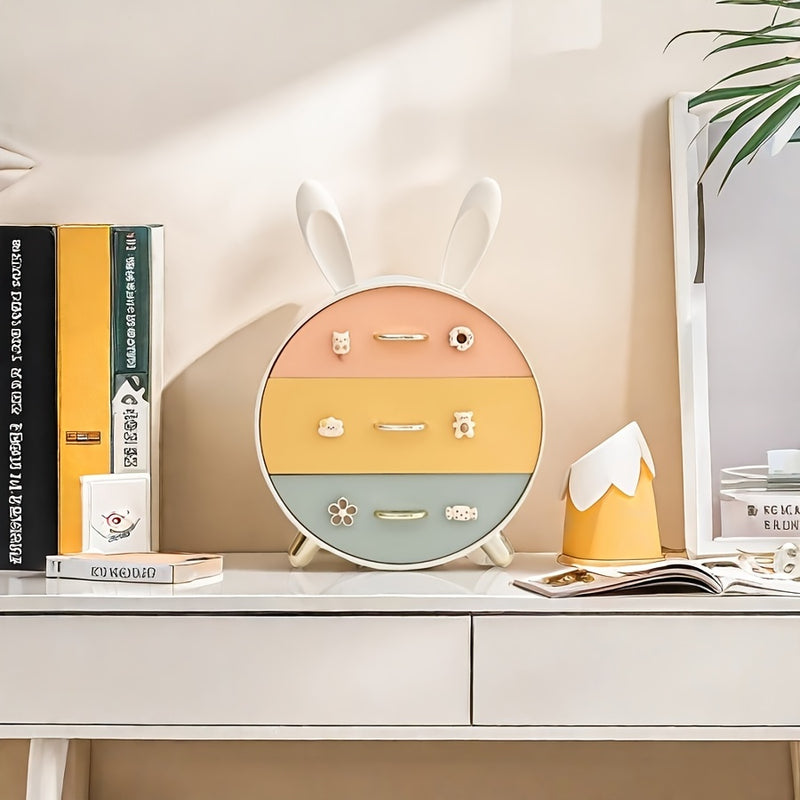 Caja de Almacenamiento de Papelería para Escritorio con Pasador de Conejito, Estilo de Cajón Multinivel, Caja de Almacenamiento de Cosméticos para Dormitorio Lindo