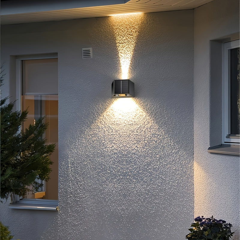 1pc Luces Solares LED de Pared, Rango de Iluminación Ajustable, Lámpara de Pared de Lavado Arriba y Abajo para Jardín al Aire Libre, Patio, Luz Ambiental, Paisaje de Villa Moderna, Camino, Pasillo
