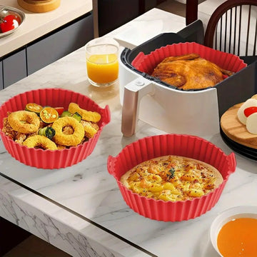 1pc Revestimiento de Silicona Reutilizable para Freidora de Aire de 8 Pulgadas con Superficie Antiadherente - Seguro para Horno y Microondas, Bandeja Fácil de Limpiar para Asar Pollo, Cocinar Pescado, Accesorios de Cocción en Casa y Hornear, Diseño Estri