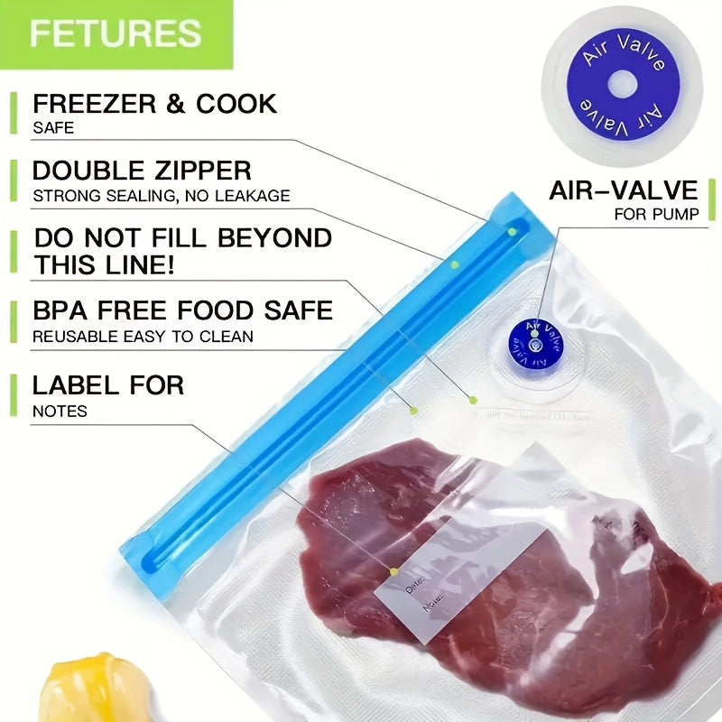 Kit de Sellador al Vacío Multifuncional Portátil Jkuoo - Bolsas para Almacenamiento de Alimentos Reutilizables, Bolsas con Cierre al Vacío, Válvulas de Aire Reemplazables y Preservación Fácil de los Alimentos - Ideal para el Hogar y Empaque Secundario
